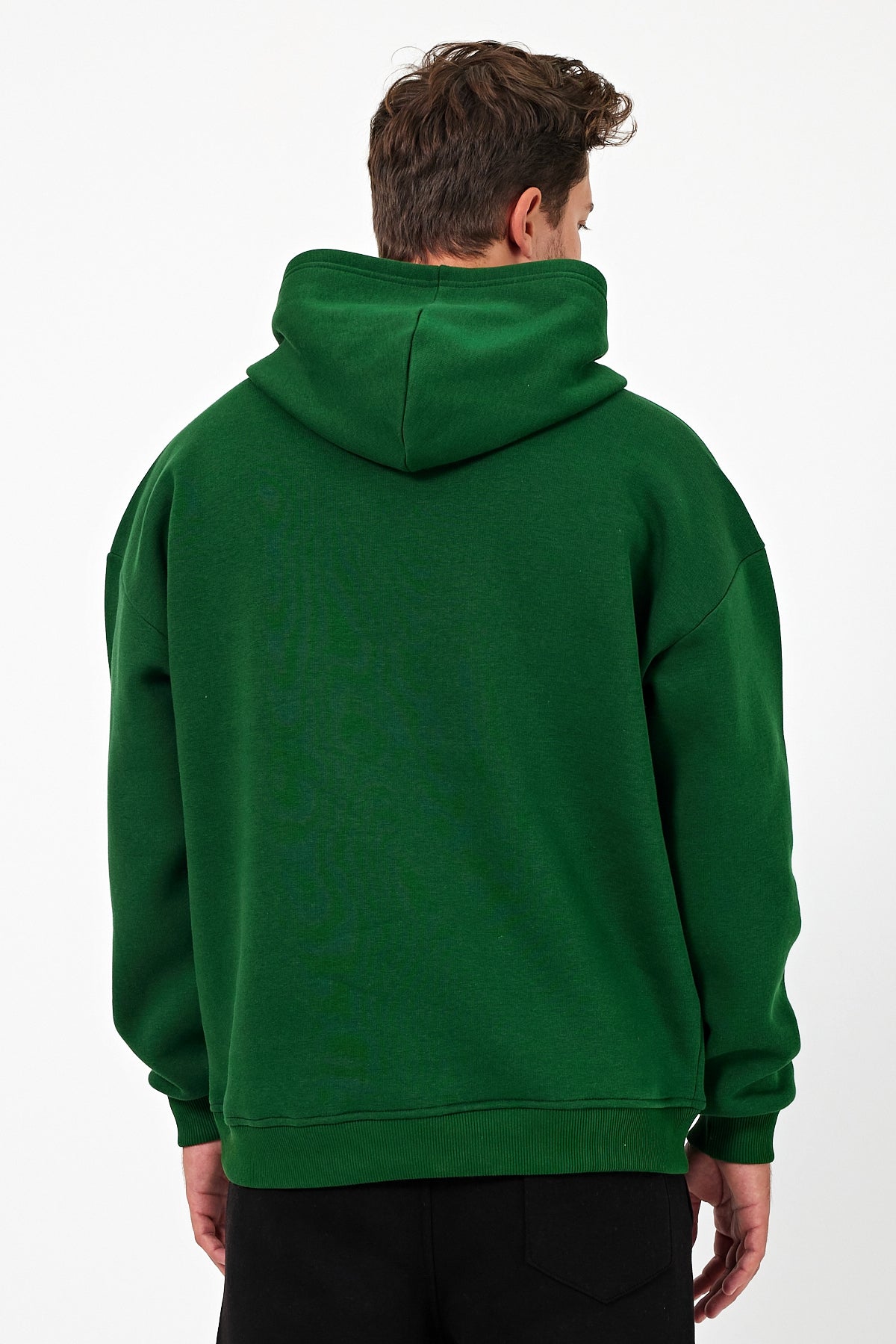 Erkek Oversize 3 İplik Kapşonlu Sweatshirt Yeşil