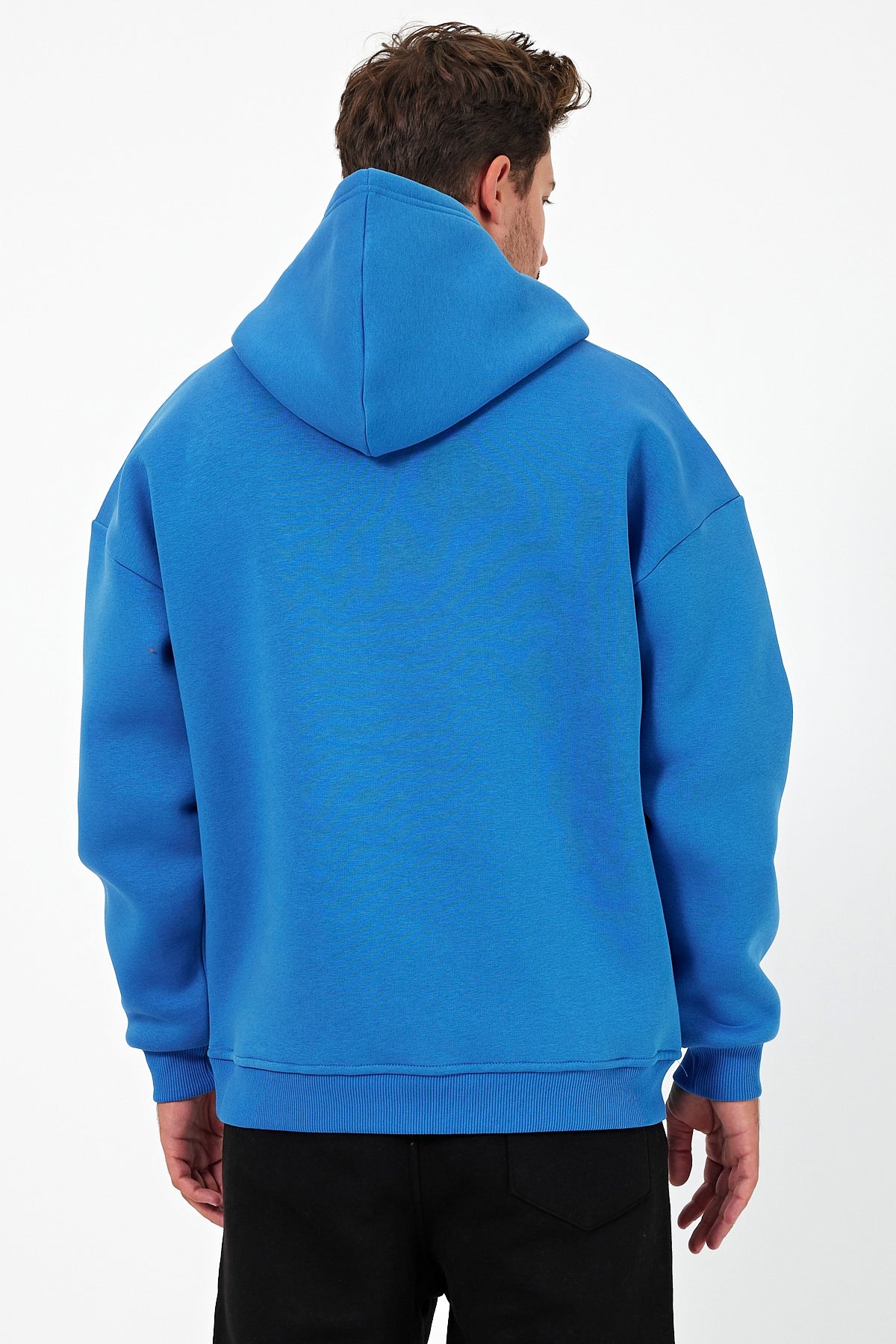 Erkek Oversize 3 İplik Kapşonlu Sweatshirt Mavi